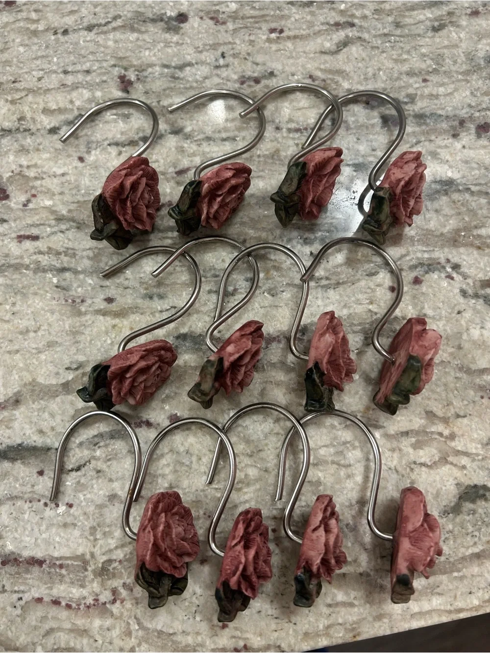 Rose Floral Shower Curtain Hooks - Set of 12